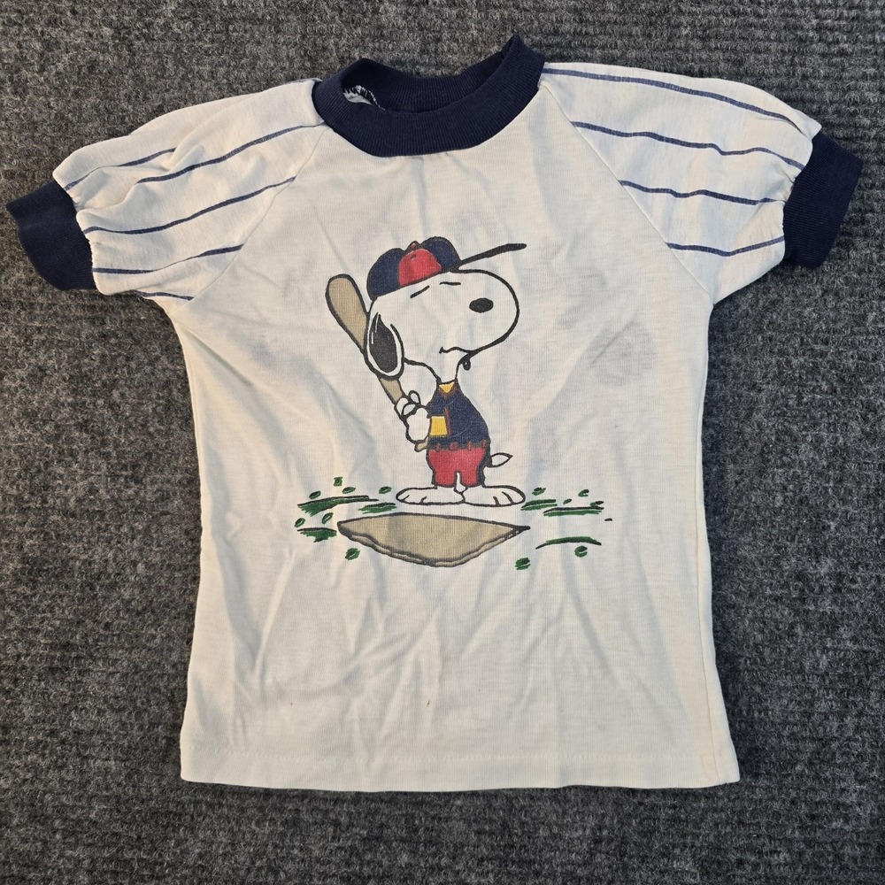 VTG 1958 Snoopy Rob Roy Baseball Graphic Shirt Distressed Kids Check Measurement